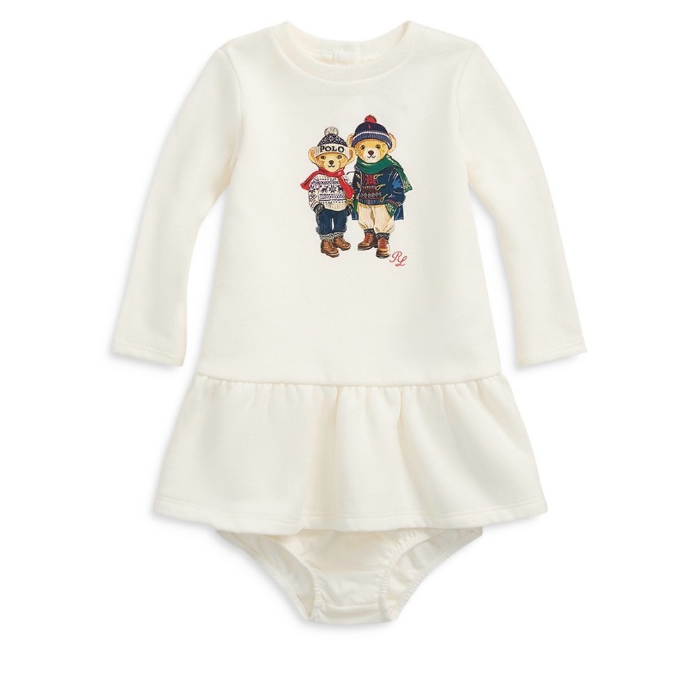 Ralph Lauren Bears Cream Long Sleeve Dress Baby Top